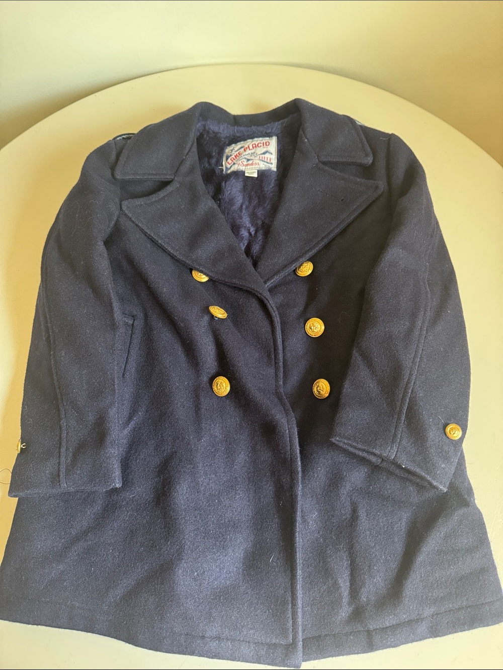 Vintage Kids Navy Double-Breasted Nautical Peacoat with Gold Buttons